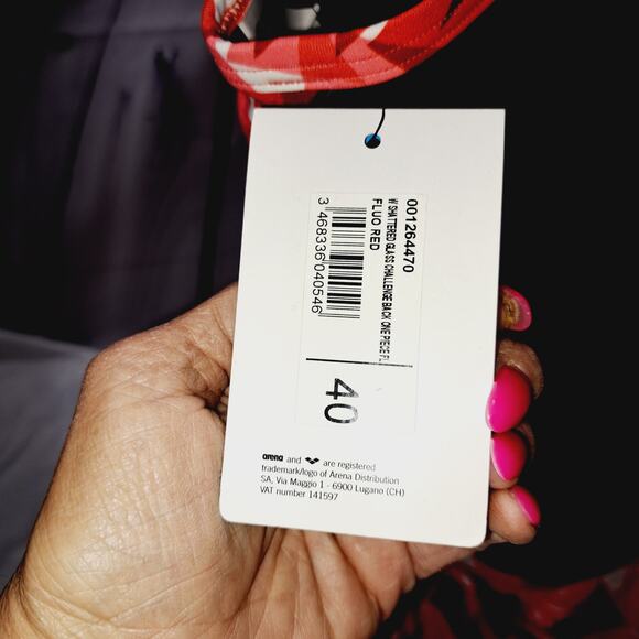 NWT Arena Flou Red White Shattered Glass Challenge Back 1 piece swimsuit US40 - Picture 8 of 13